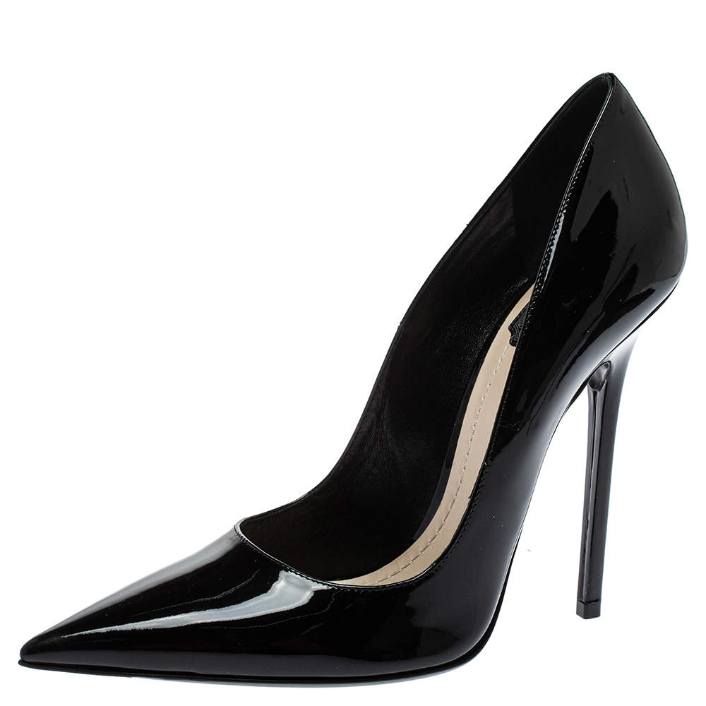Dior Black Patent Leather Cherie Pointed Toe Pumps Size 40