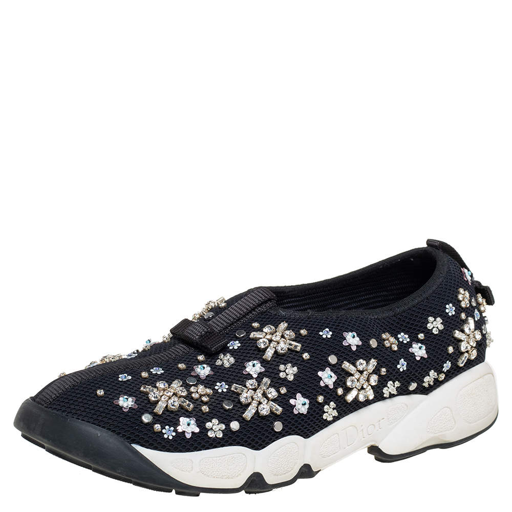 Pre Owned Dior Black Mesh Fusion Embellished Sneaker Size 38