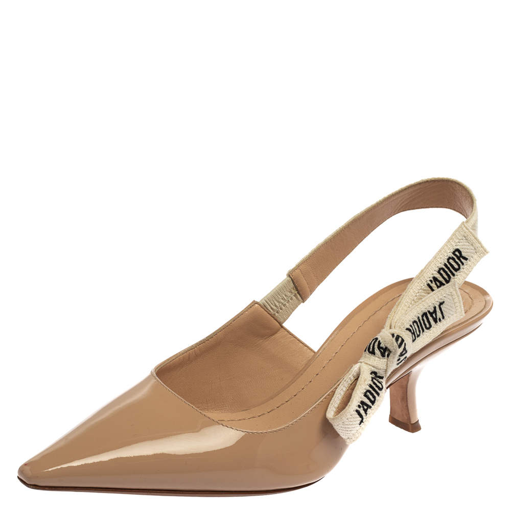 Dior Nude Beige Patent Leather J'Adior Slingback Pumps Size 37 Dior TLC