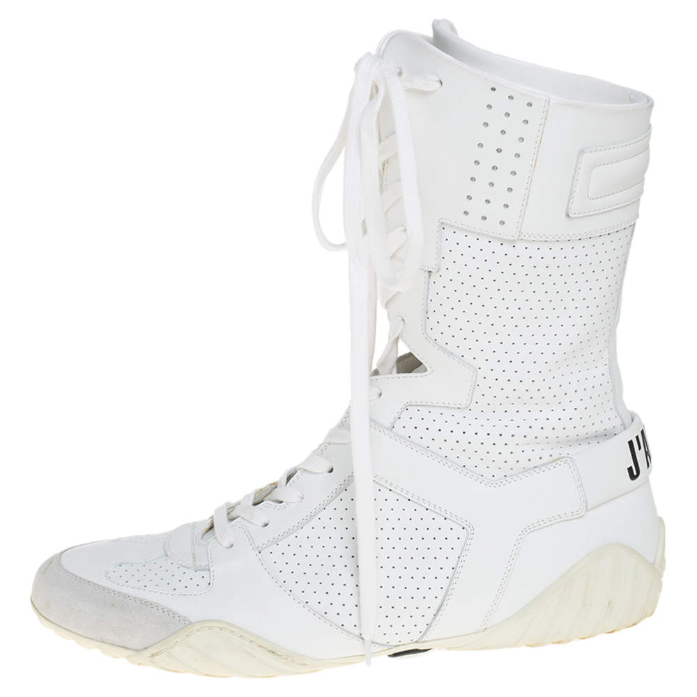 Dior White Perforated Leather Ankle Length Sneaker Boots Size 40