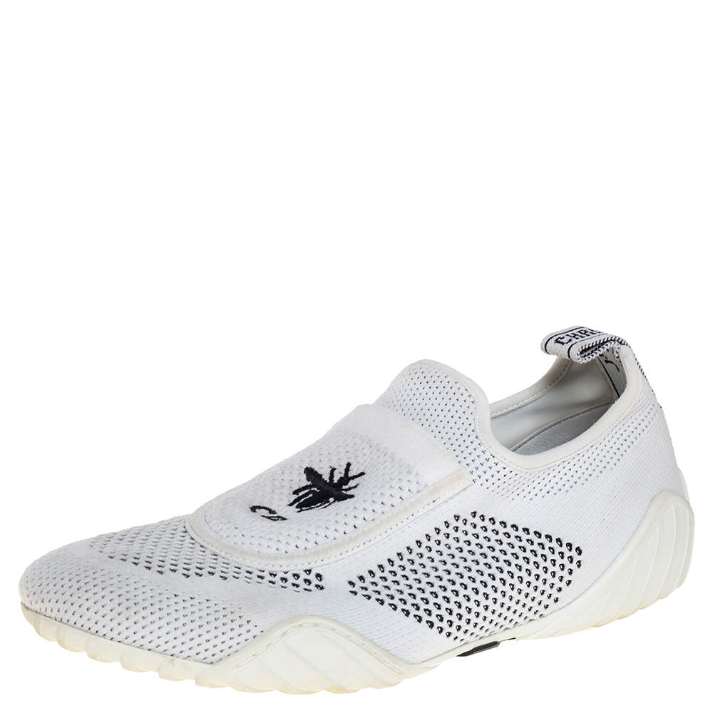 Dior White/Black Stretch Knit Fabric D-Fence Slip-On Sneakers Size 37.5