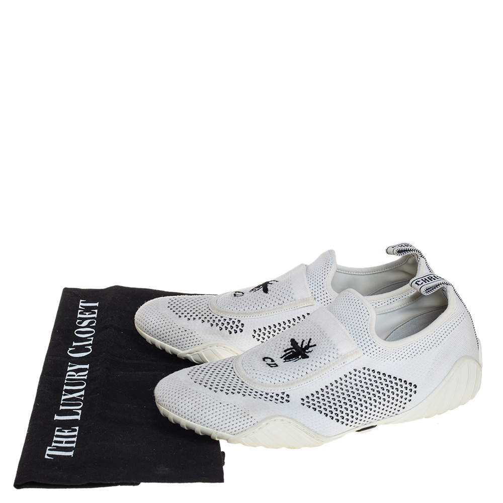 Dior White/Black Stretch Knit Fabric D-Fence Slip-On Sneakers Size ...