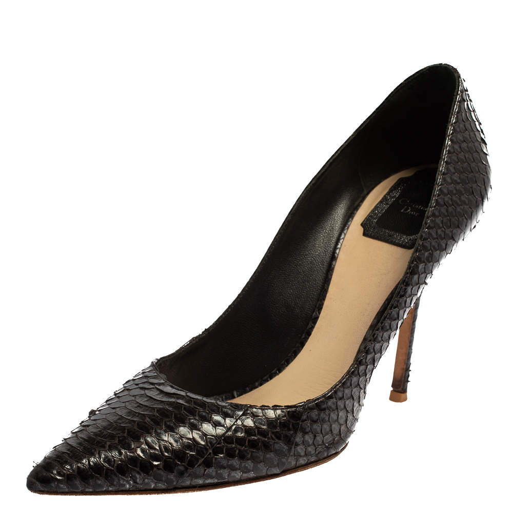 Pre Owned  Dior Black/Grey Python Cherie Pointed Toe Pumps Size 39