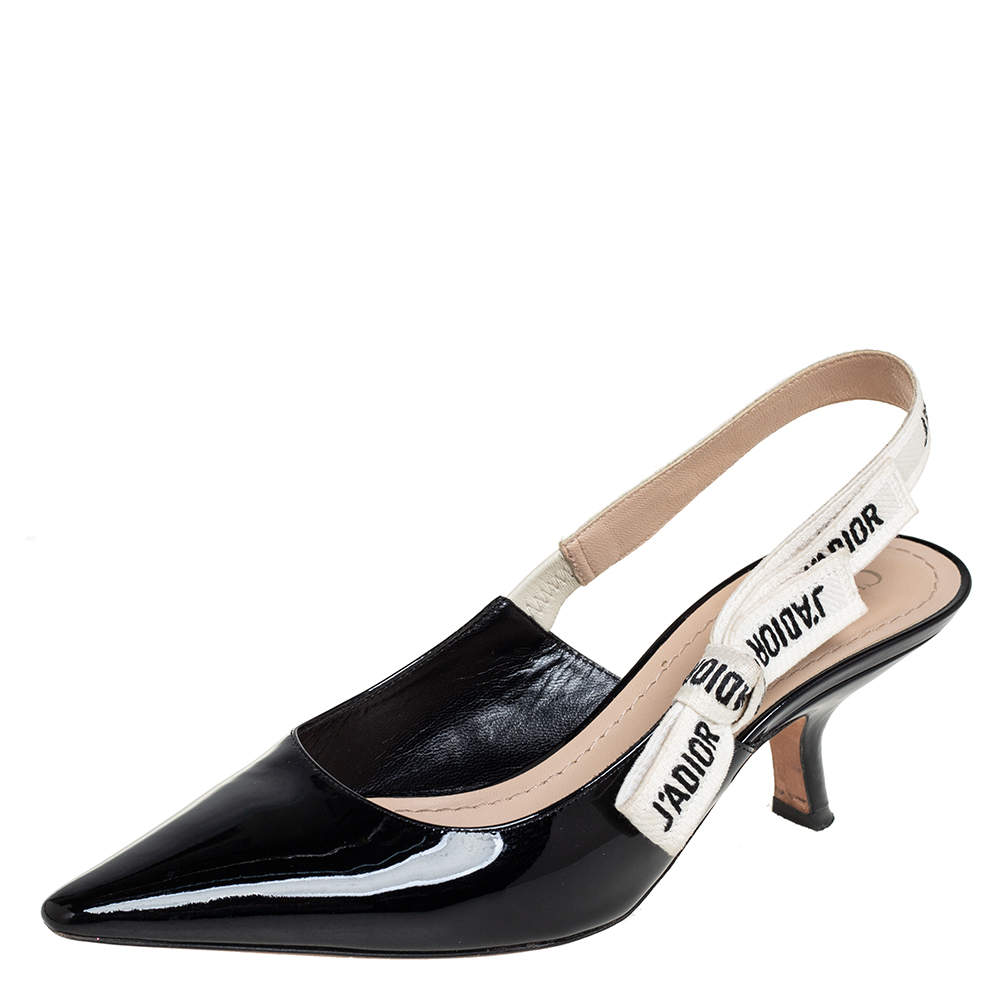 مملوكة مسبقًا Dior Black Patent Leather J'Adior Slingack Sandals Size 37.5
