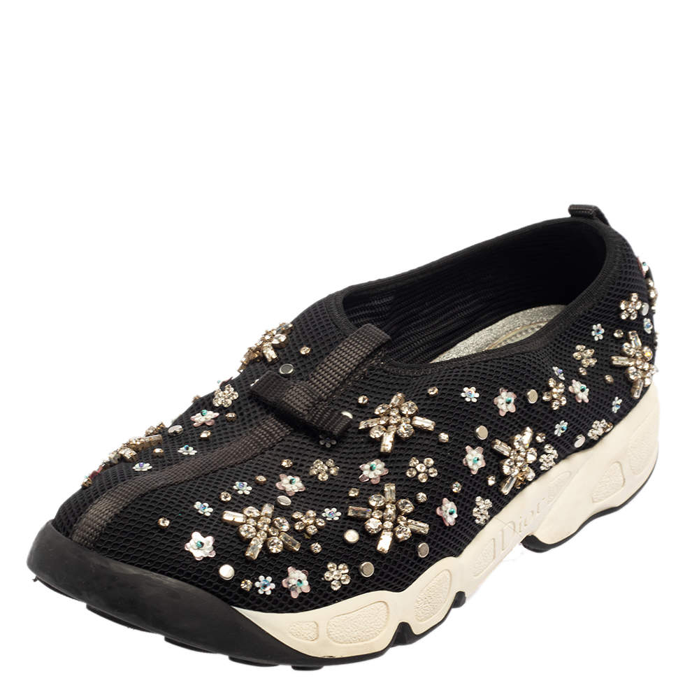 Pre Owned حذاء رياضي ديور فيوجن شبكة سوداء مزخرف سليب أون مقاس 40