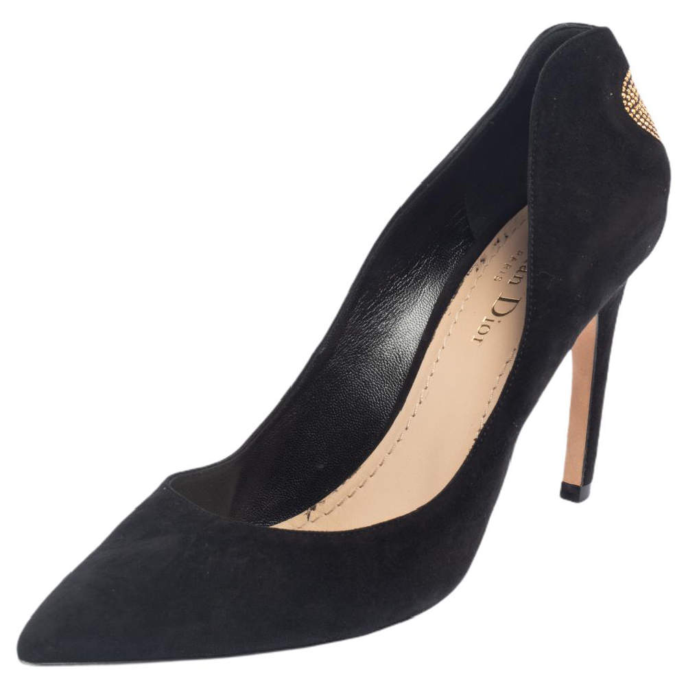 Dior Black Suede Heart Studded Amour Pumps Size 39