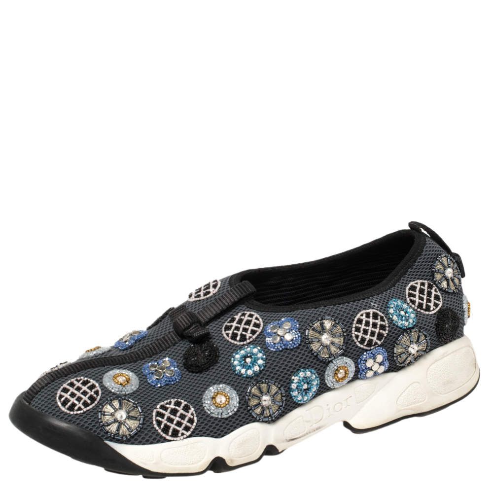 Pre Owned Dior Grey Mesh and Fabric Fusion Slip On Sneakers Size 39