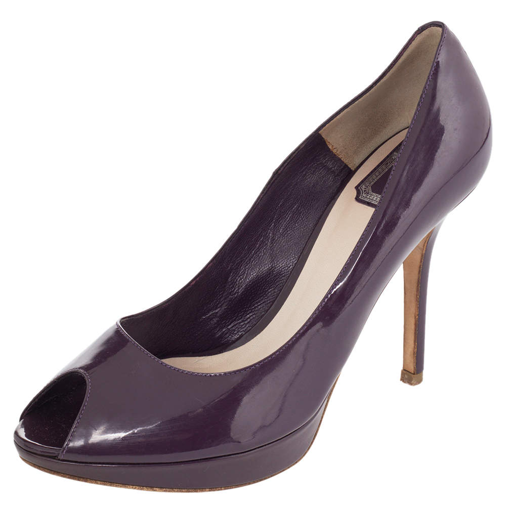 Dior Purple Patent Leather Peep Toe Pumps Size 39