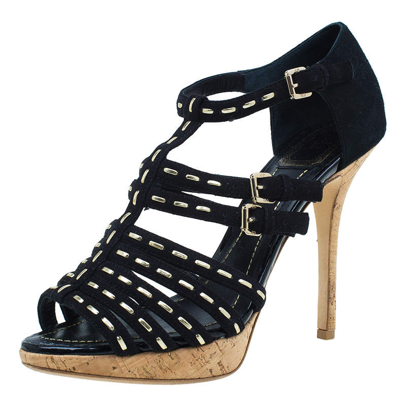 مملوكة مسبقًا صندل ديور أنتيكا جلد سويدي مخيط نعل سميك مقاس 39.5