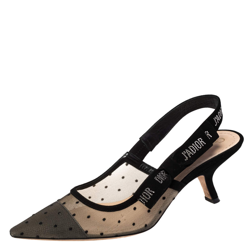 Dior Black Mesh And Suede J'Adior Slingback Sandals Size 39.5