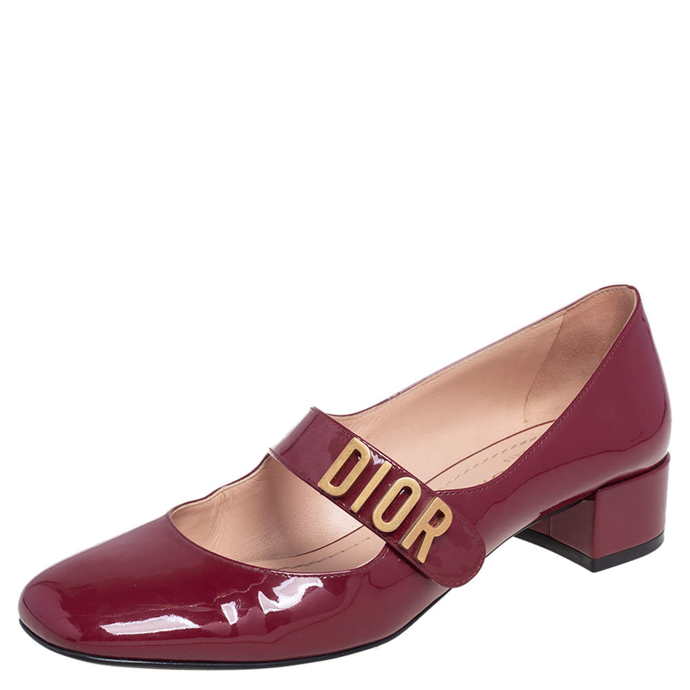 Dior Burgundy Patent Leather Baby-D Mary Jane Pumps Size 38