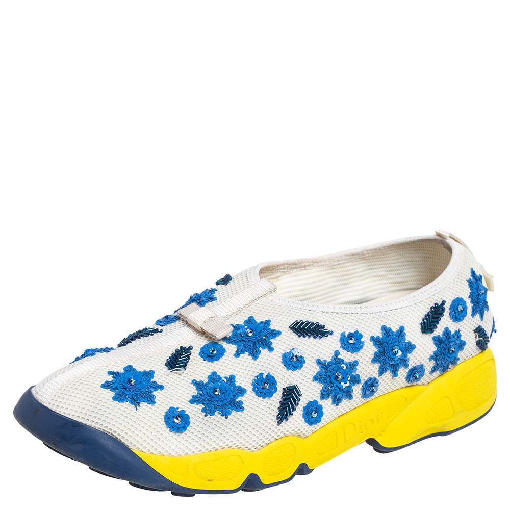 مملوكة مسبقًا Dior White Mesh Fusion Embellished Slip On Sneakers Size 41