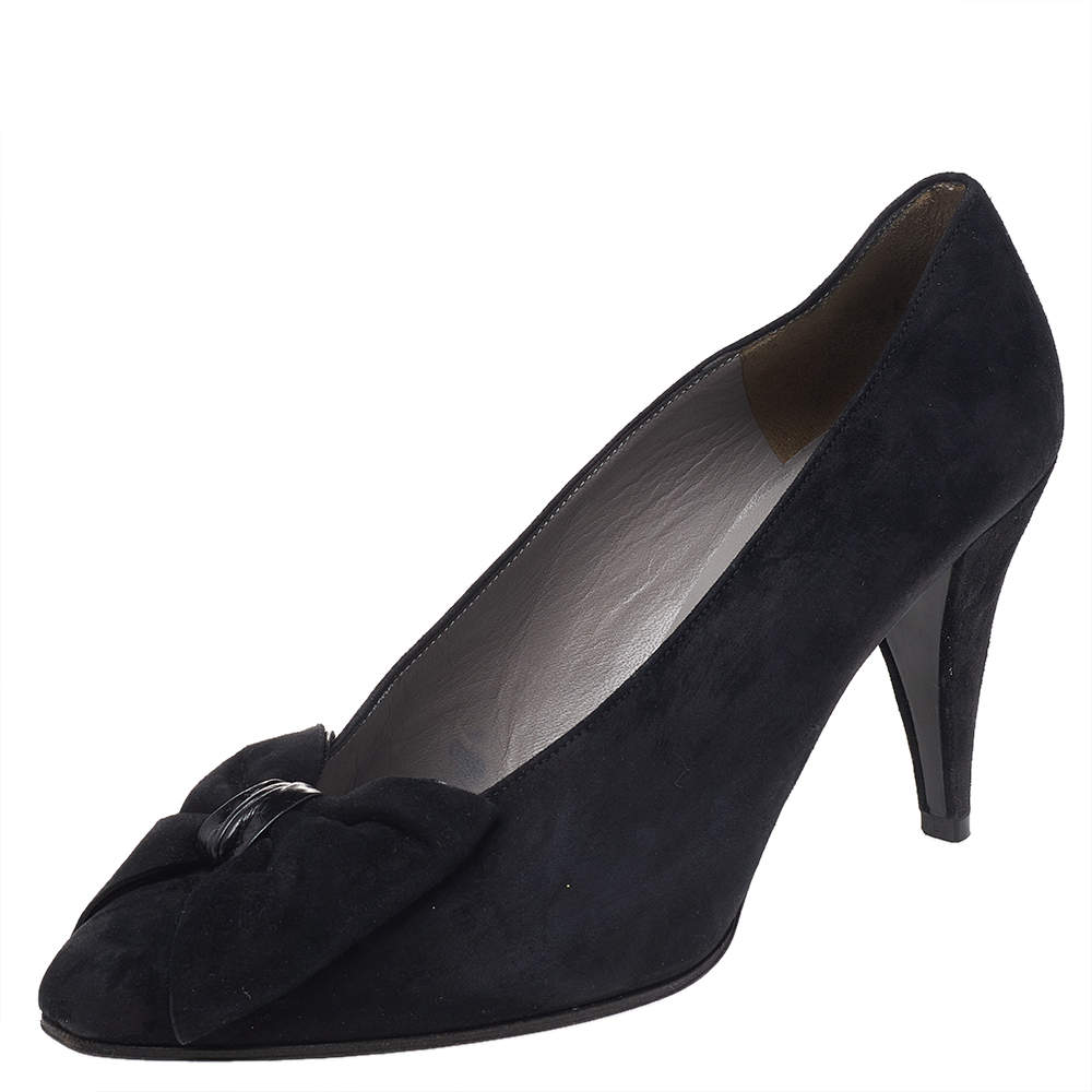 Pre Owned Dior Black Suede Bow Detail Pumps Size 40