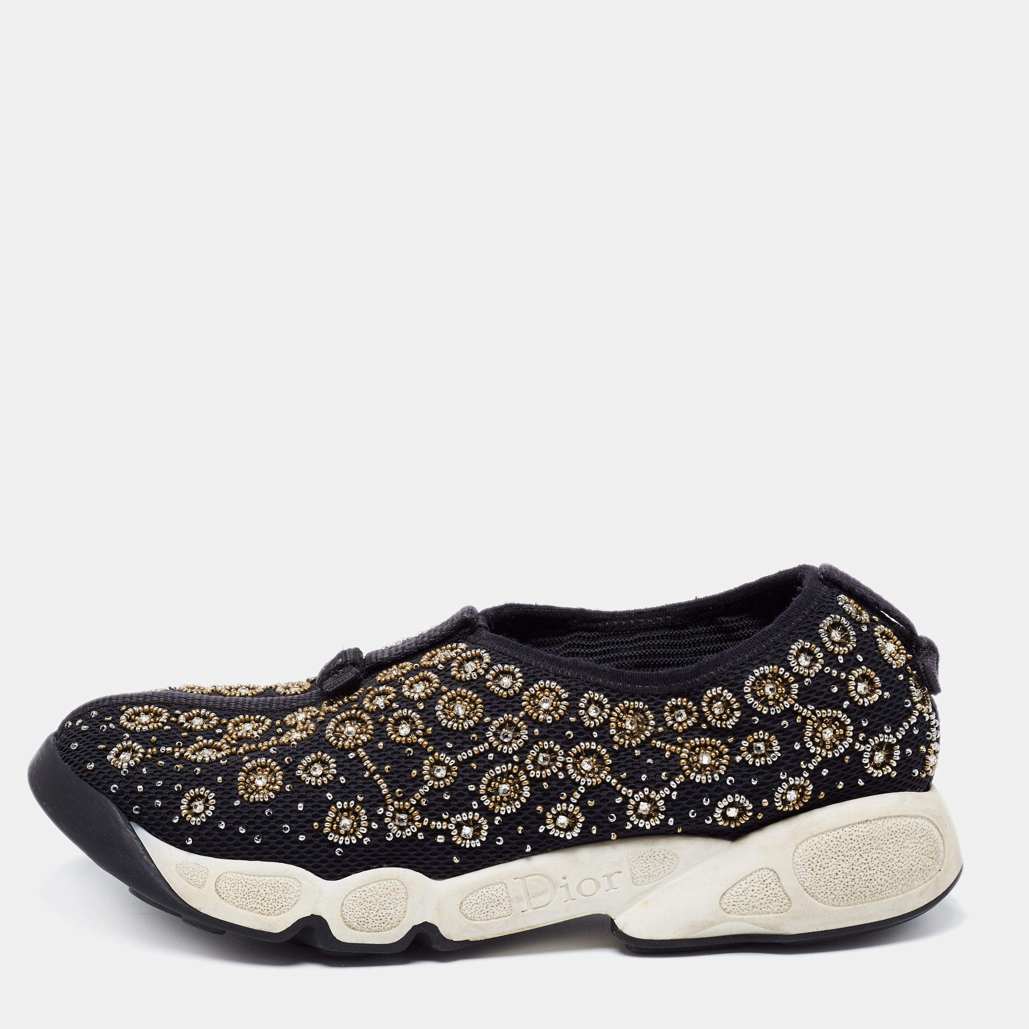 Pre Owned Dior  Black Mesh Fusion Emballished Low Top  Sneakers Size 38