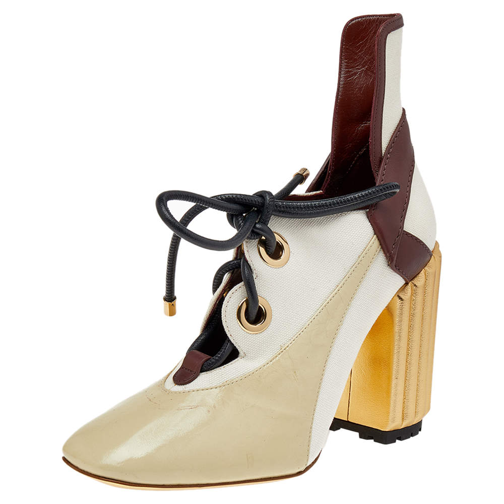 Pre Owned Dior Multicolor Leather And Canvas Glorious Lace-Up Ankle Booties Size 38.5