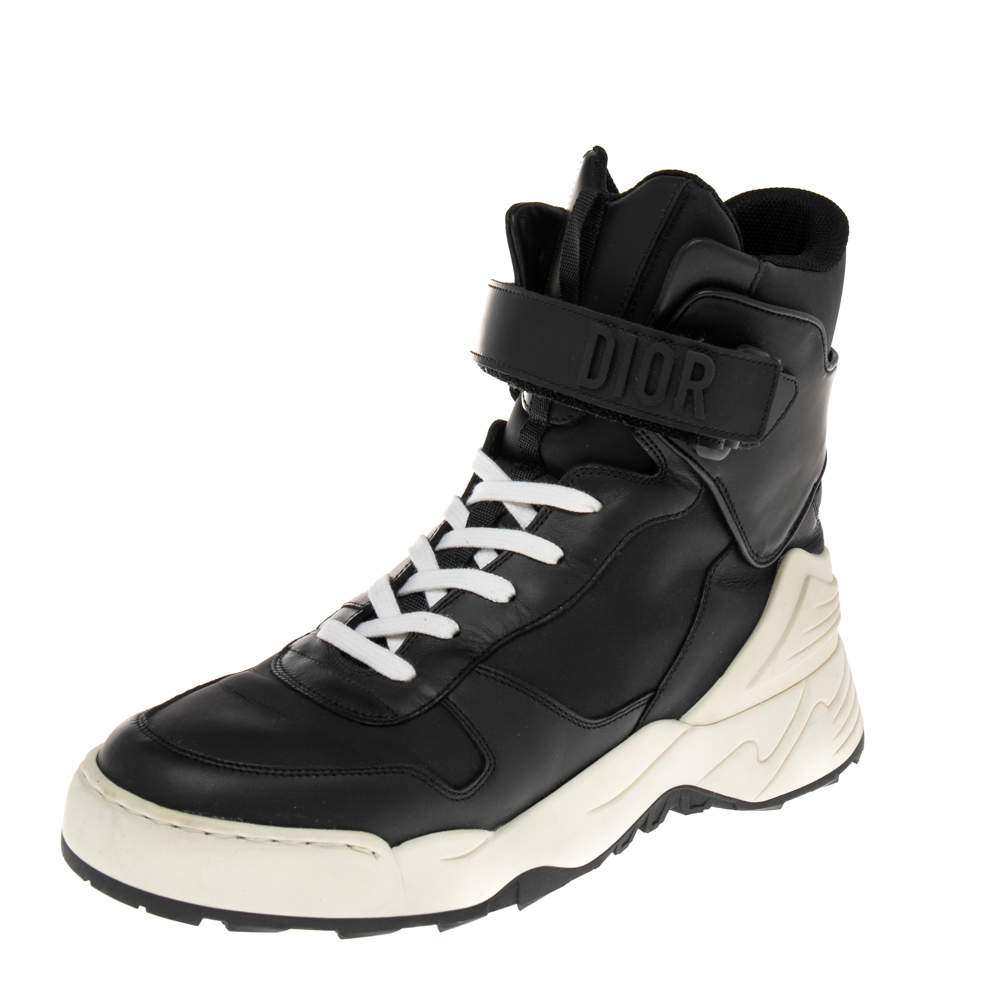 Dior Black/White Leather Jumper High Top Sneakers Size 37