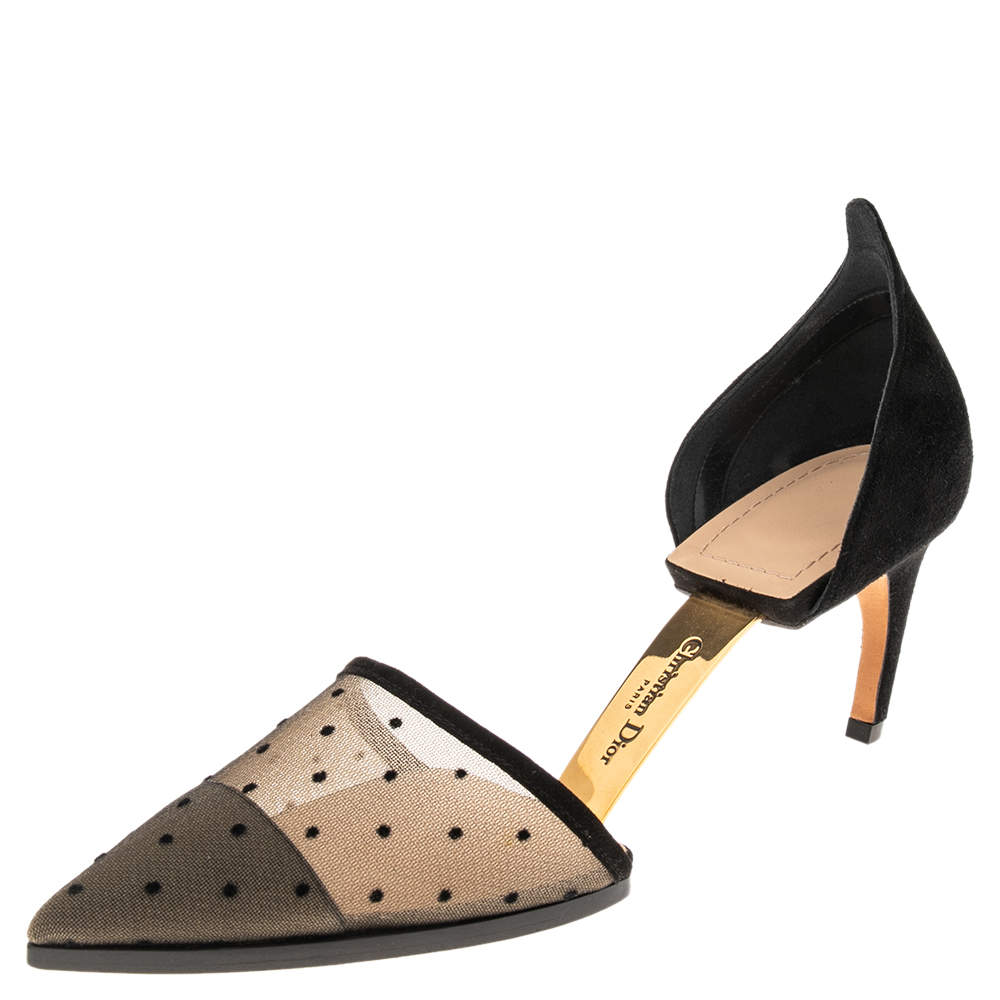 Pre Owned Dior Black Mesh And Suede Surreal D Eye Detail Pointed Toe Pumps Size 39
