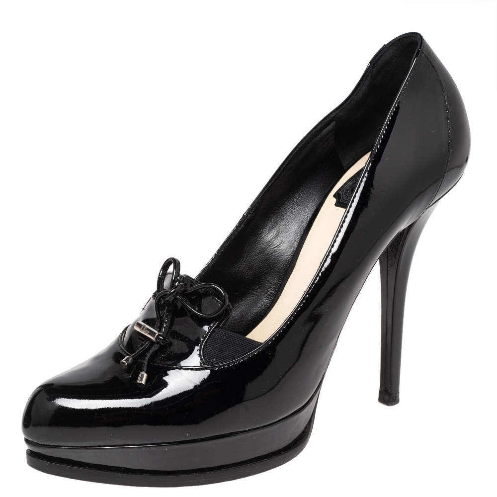 Dior Black Patent Leather Bow Loafer Pumps Size 38