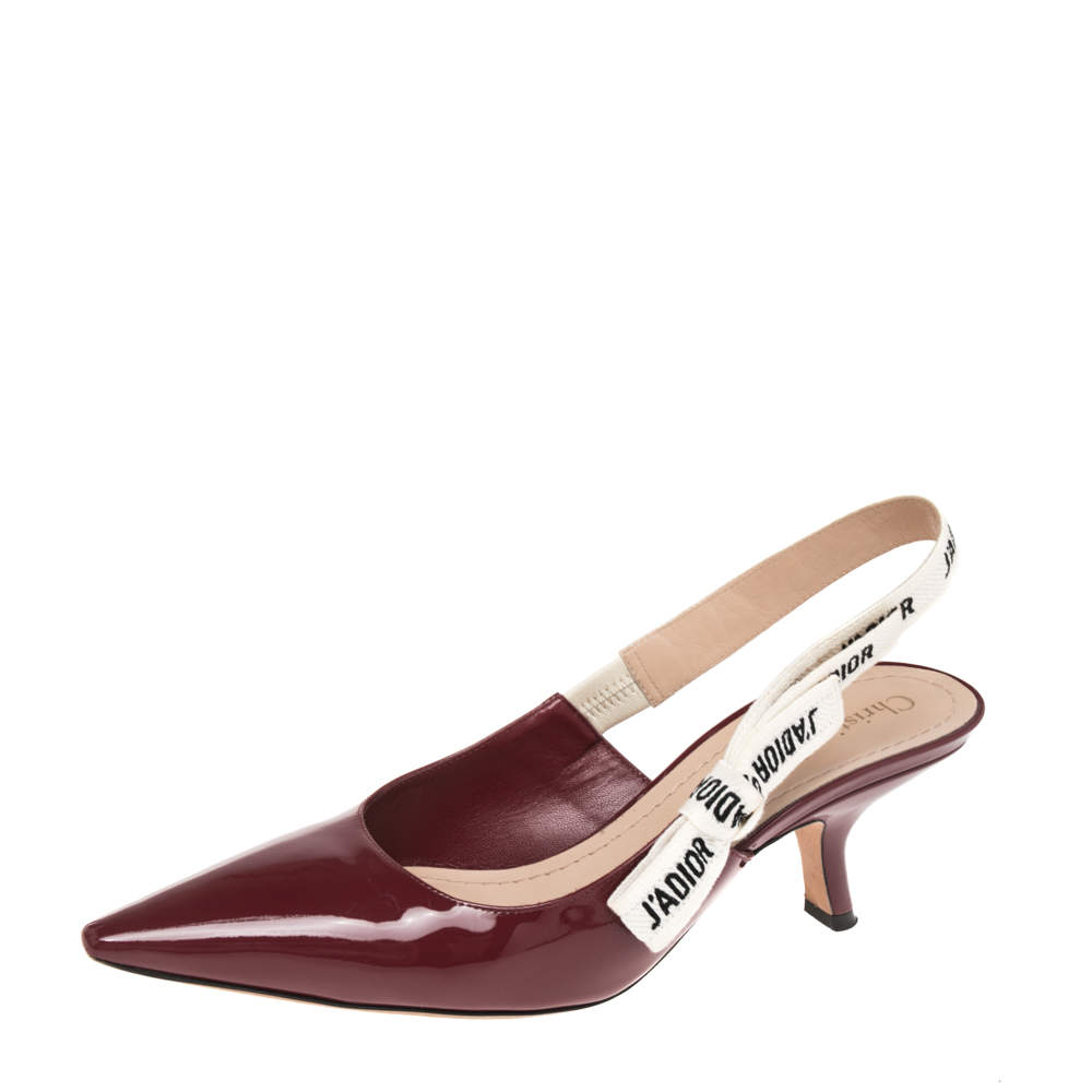Pre Owned Dior Burgundy Patent Leather J'Adior Slingback Pumps Size 39