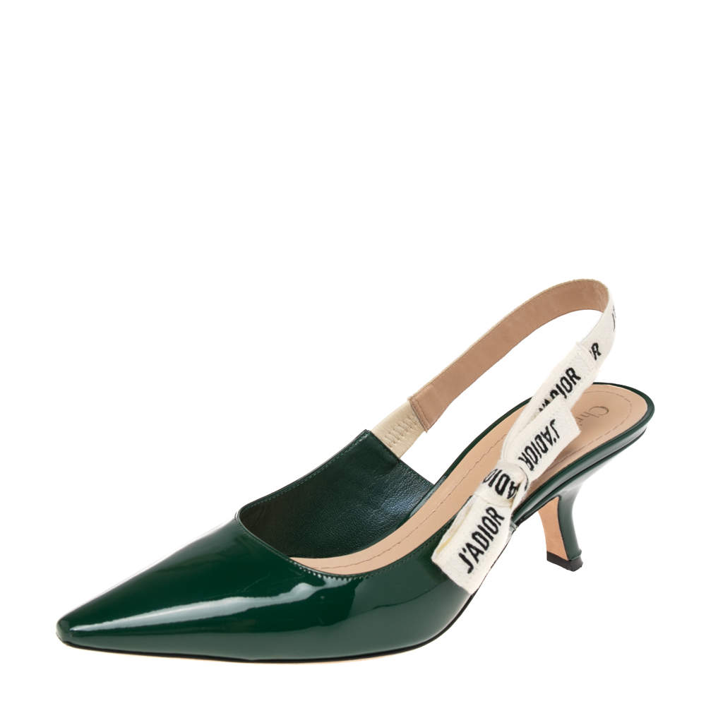 Pre Owned حذاء كعب عالي ديور جادور جلد أخضر لامع بحزام كاحل مقاس 39