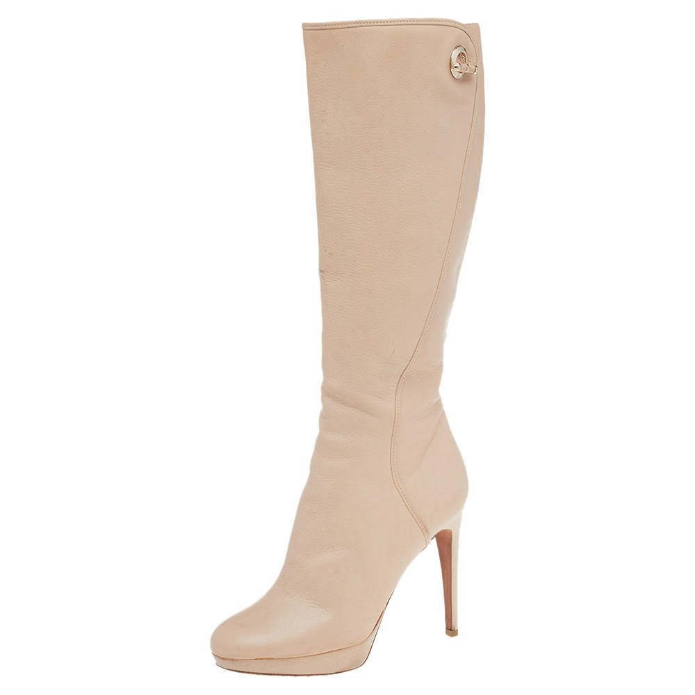 Pre Owned بوت ديور جلد بيج طول الركبة مقاس 39