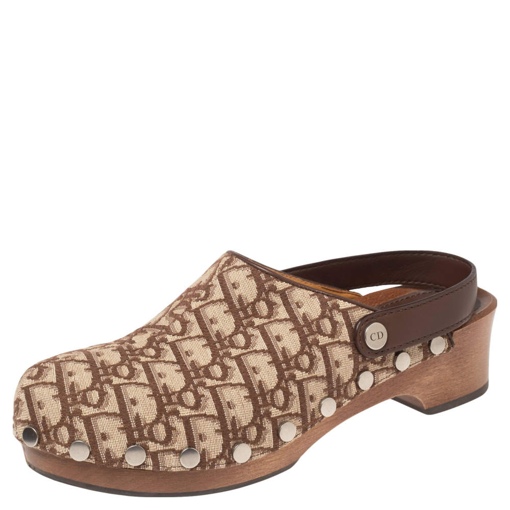 مملوكة مسبقًا Dior Beige/Brown Oblique Canvas Diorquake Slingback Clogs Size 41