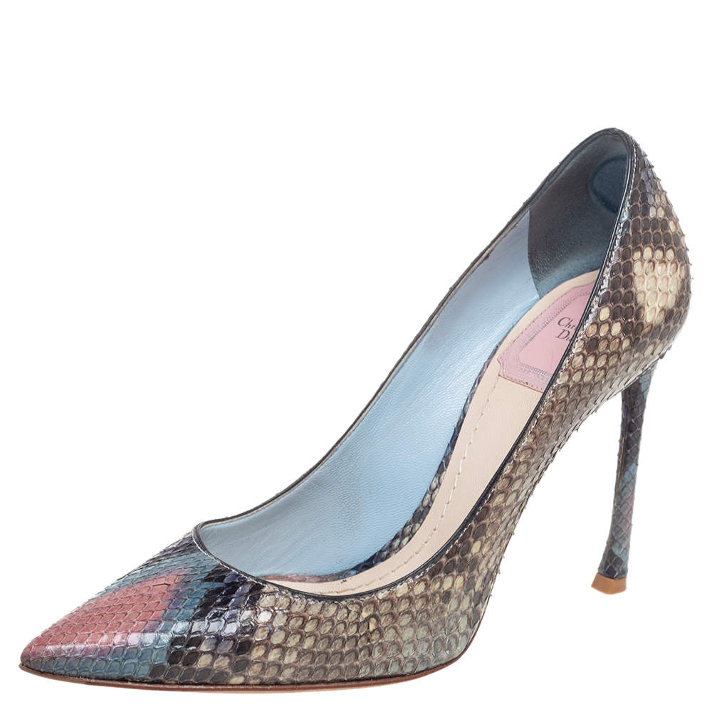 Pre Owned Dior Grey Python Leather Pointed Toe Pumps Size 36