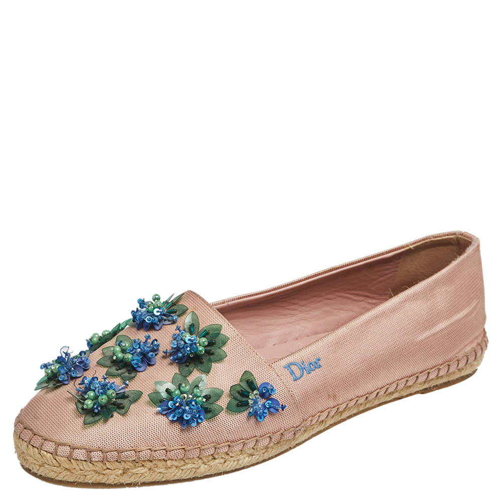 مملوكة مسبقًا Dior Pink Canvas Embellished Espadrille Ballet Flats Size 40