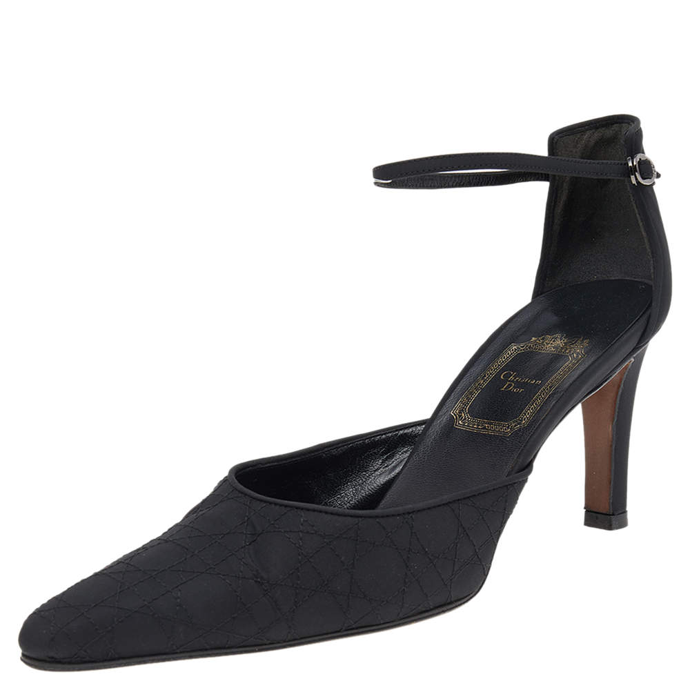 Dior Black Cannage Fabric Ankle Strap Pointed Toe Sandals Size 37
