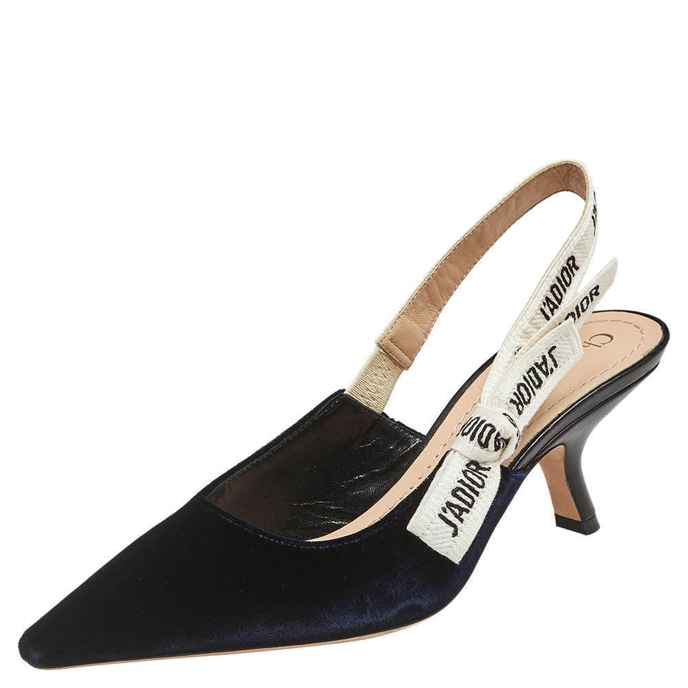 Dior Dark Blue Velvet J'adior Slingback Pointed Toe Sandals Size 37 ...