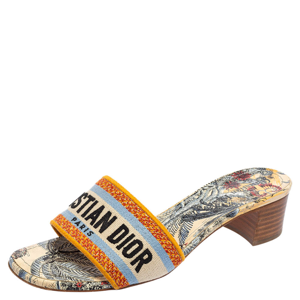 Dior Multicolour Canvas D-Way Slide Sandals Size 38