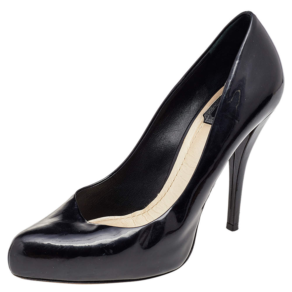 Pre Owned Dior Black Leather Almond Toe Platform Pumps Size 39