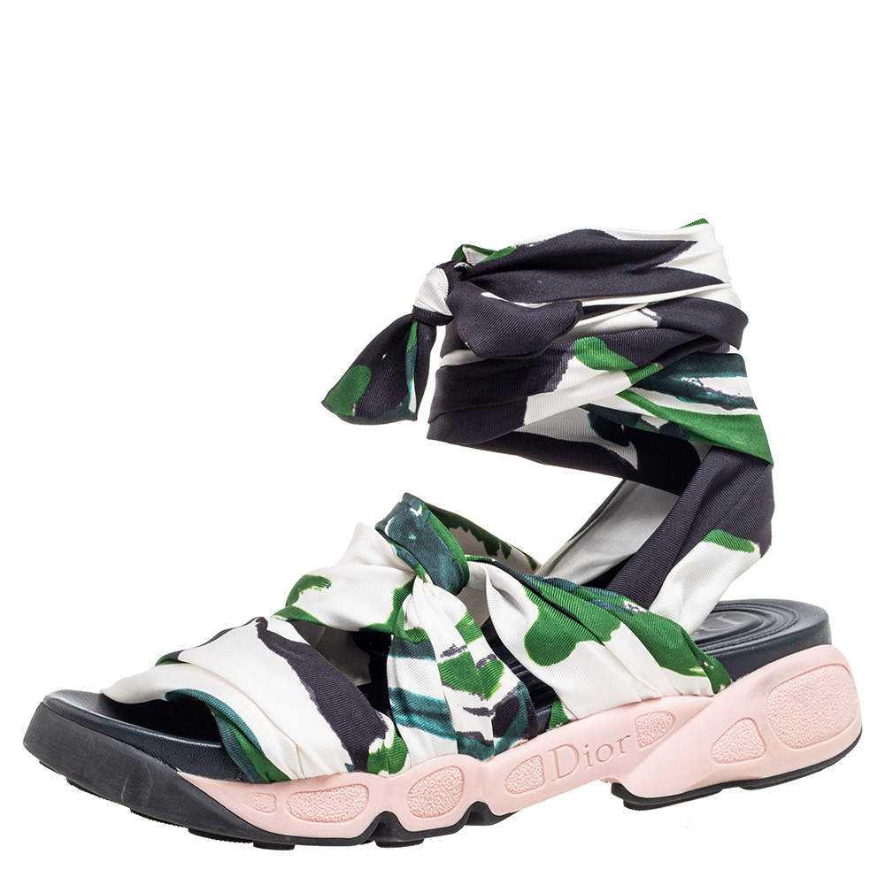 Pre Owned صندل ديور بروكلين قماش متعدد الألوان ملتف مقاس 37