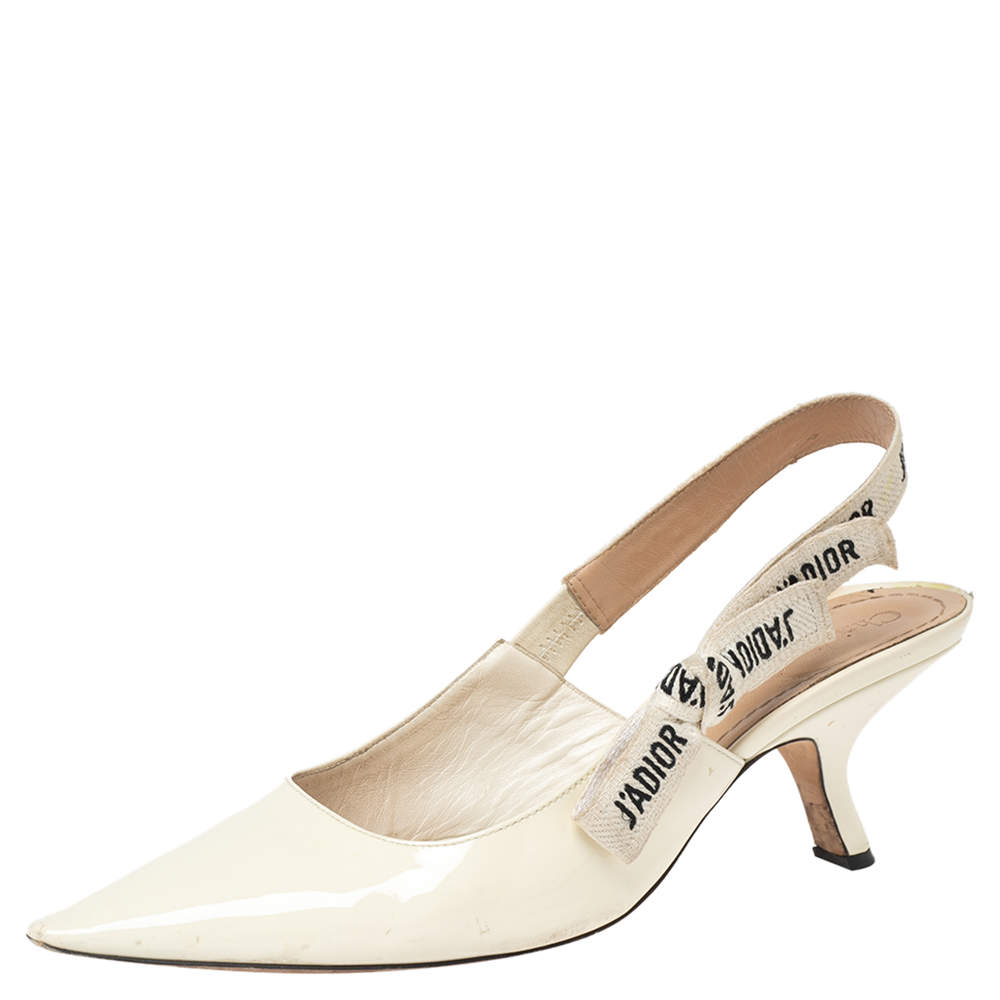 مملوكة مسبقًا Dior Cream Patent Leather  J'Adior Slingback Sandals Size 38.5