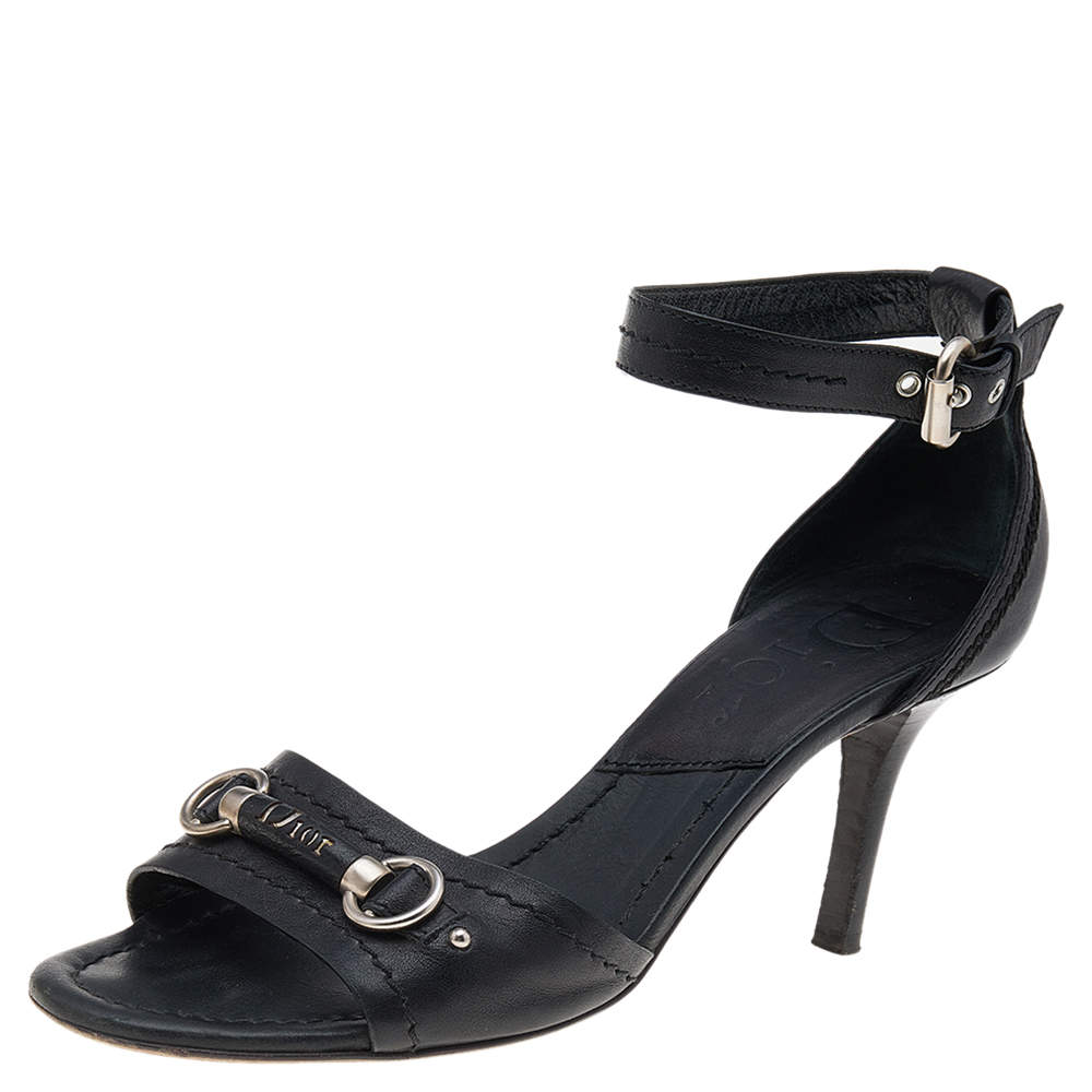 Dior Black Leather Open Toe Ankle Strap Sandals Size 38