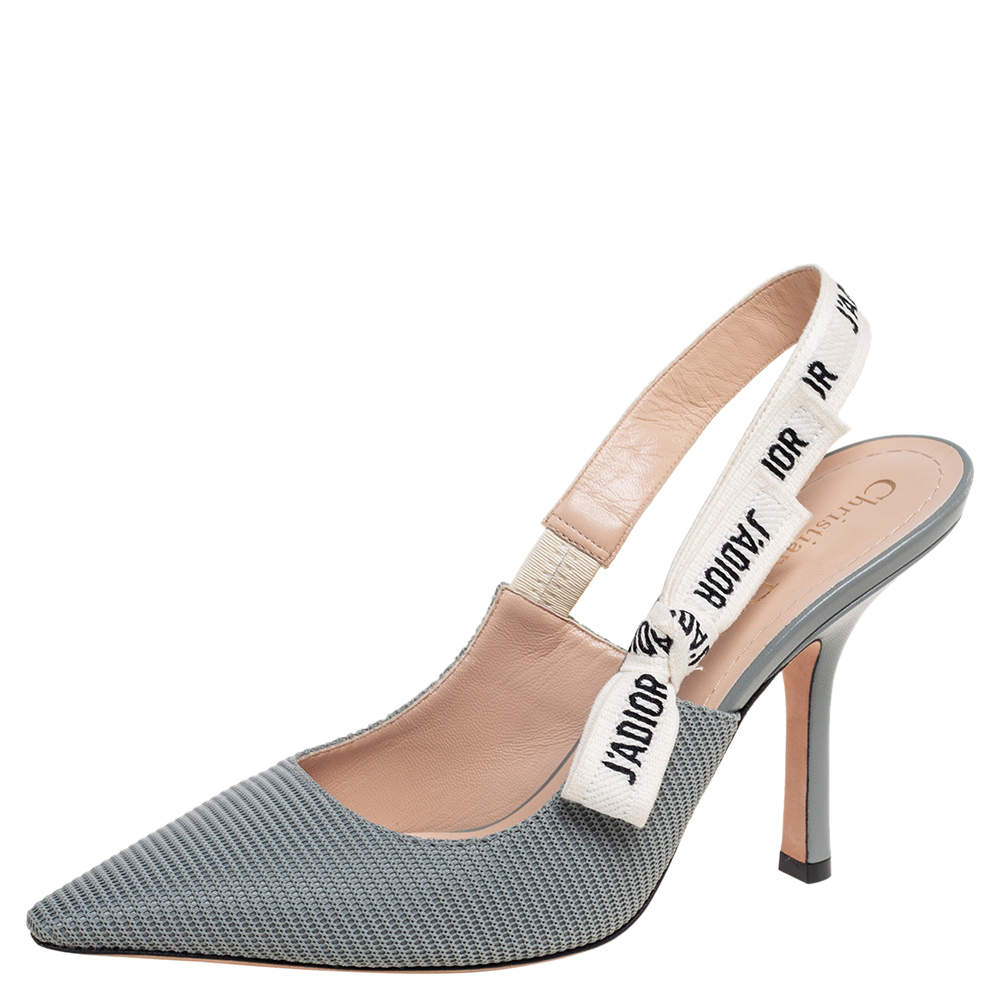 Pre Owned Dior Tea Green Technical Canvas J'adior Slingback Sandals Size 39