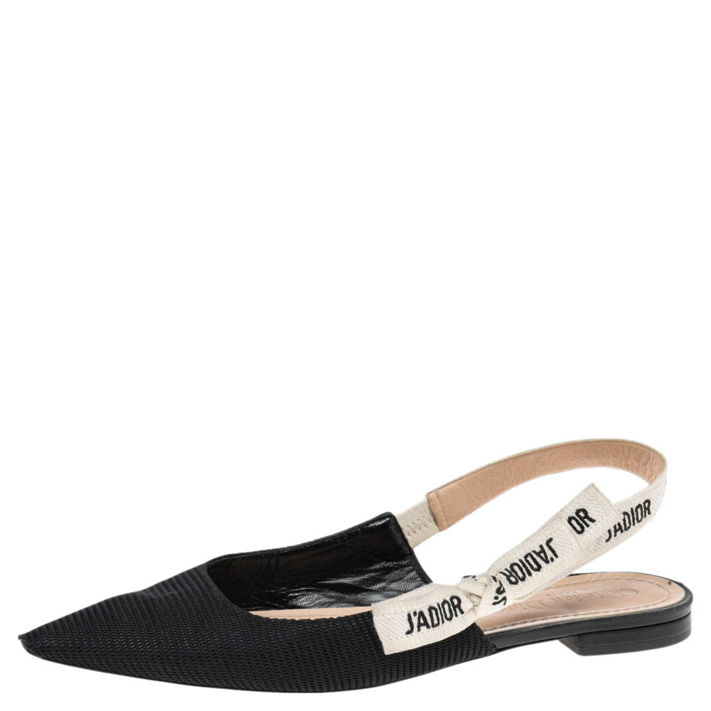 مملوكة مسبقًا Dior Black Fabric J'adior Slingback Flat Sandals Size 39 