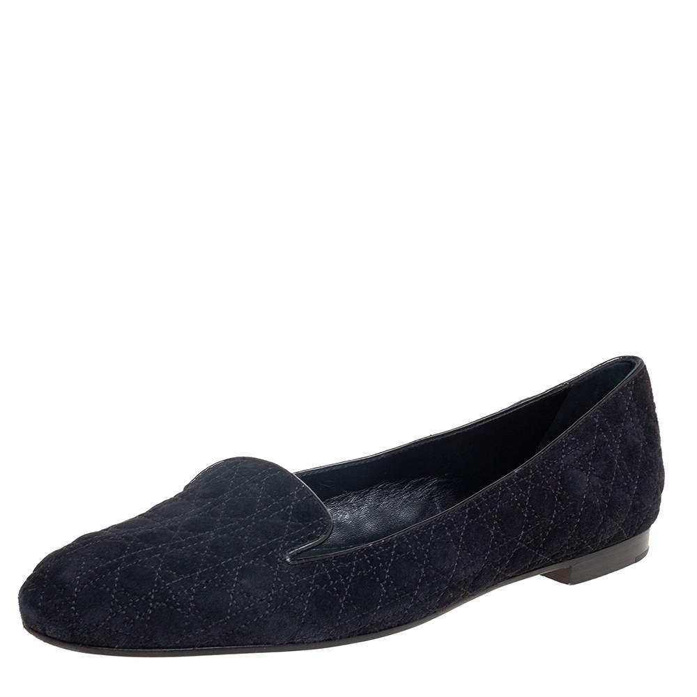 Pre Owned Dior Black Cannage Suede Slip On Loafers Size 40