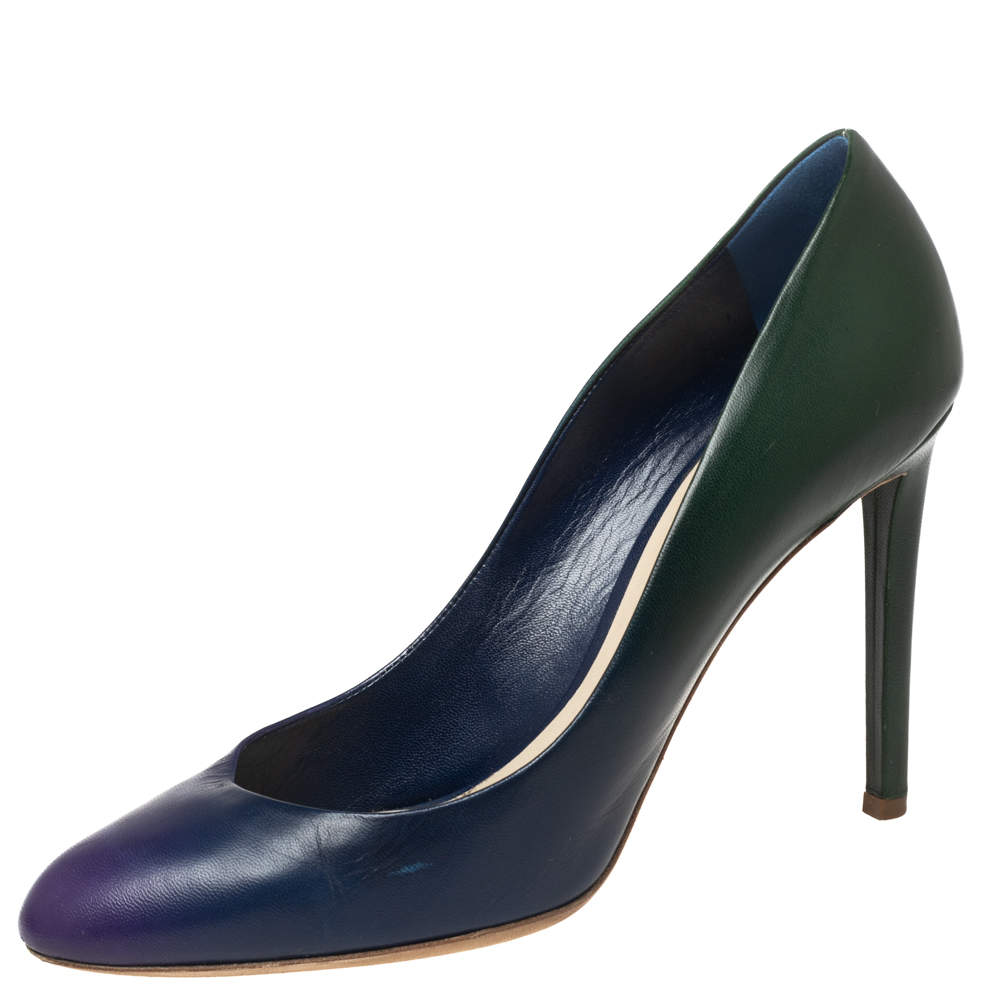 Pre Owned Dior Blue/Green Leather Round Toe Pumps Size 39.5