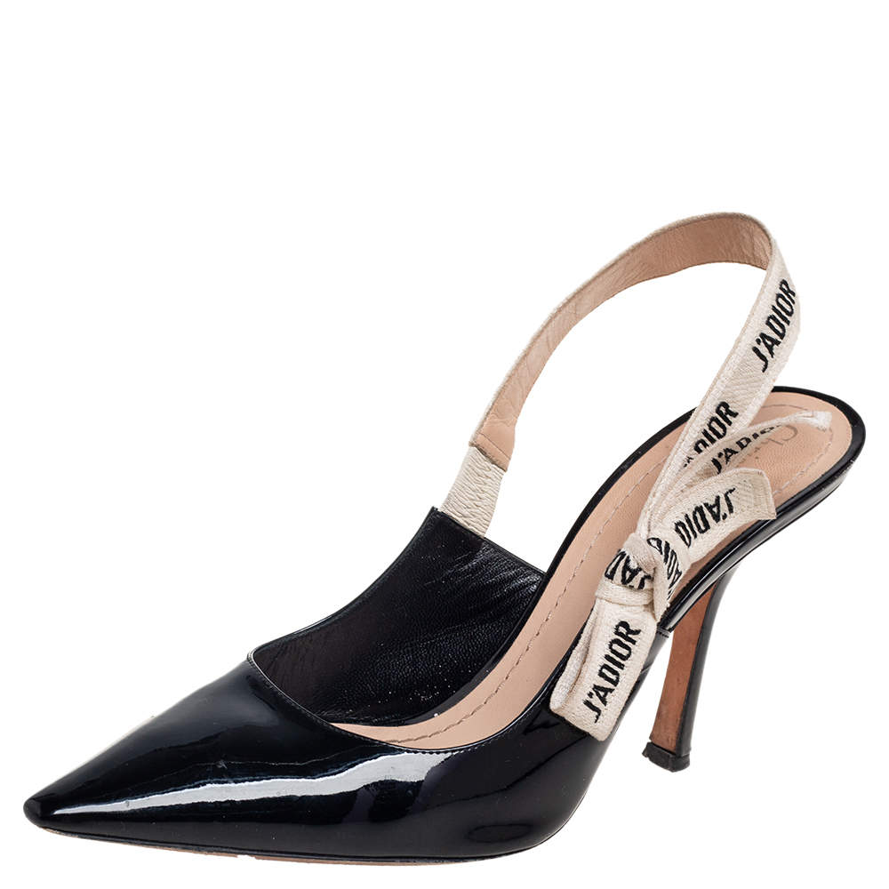 Pre Owned Dior Black Patent Leather J'adior Slingback Sandals Size 41