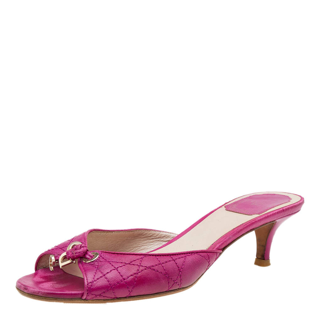 Pre Owned Dior Pink Cannage Leather Bow Slide Sandals Size 38.5