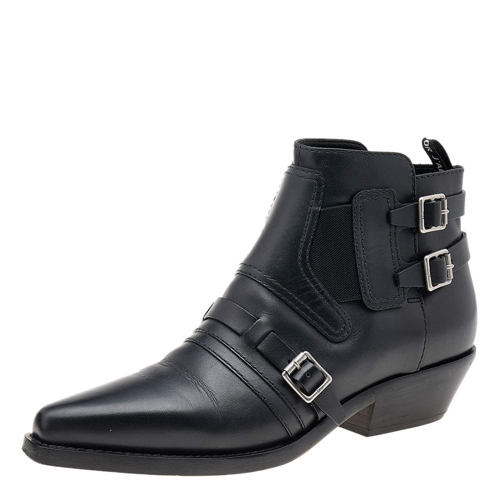 Pre Owned Dior Black Leather Dior Saddle Ankle Boots Size 38.5