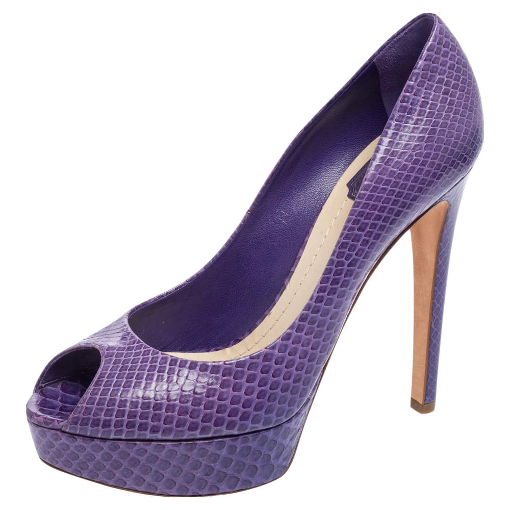 Dior Purple Python Peep Toe Miss Dior Platform Pumps Size 41