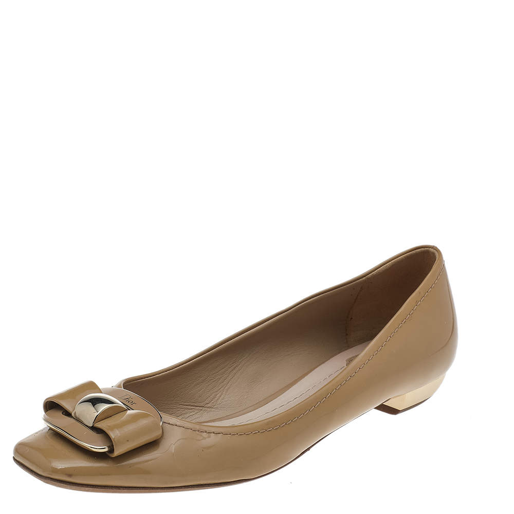 Dior Beige Patent Leather Ballet Flats Size 40