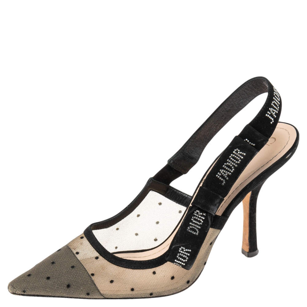 Dior Beige/Black Net And Suede  J'adior Slingback Sandals Size 39 