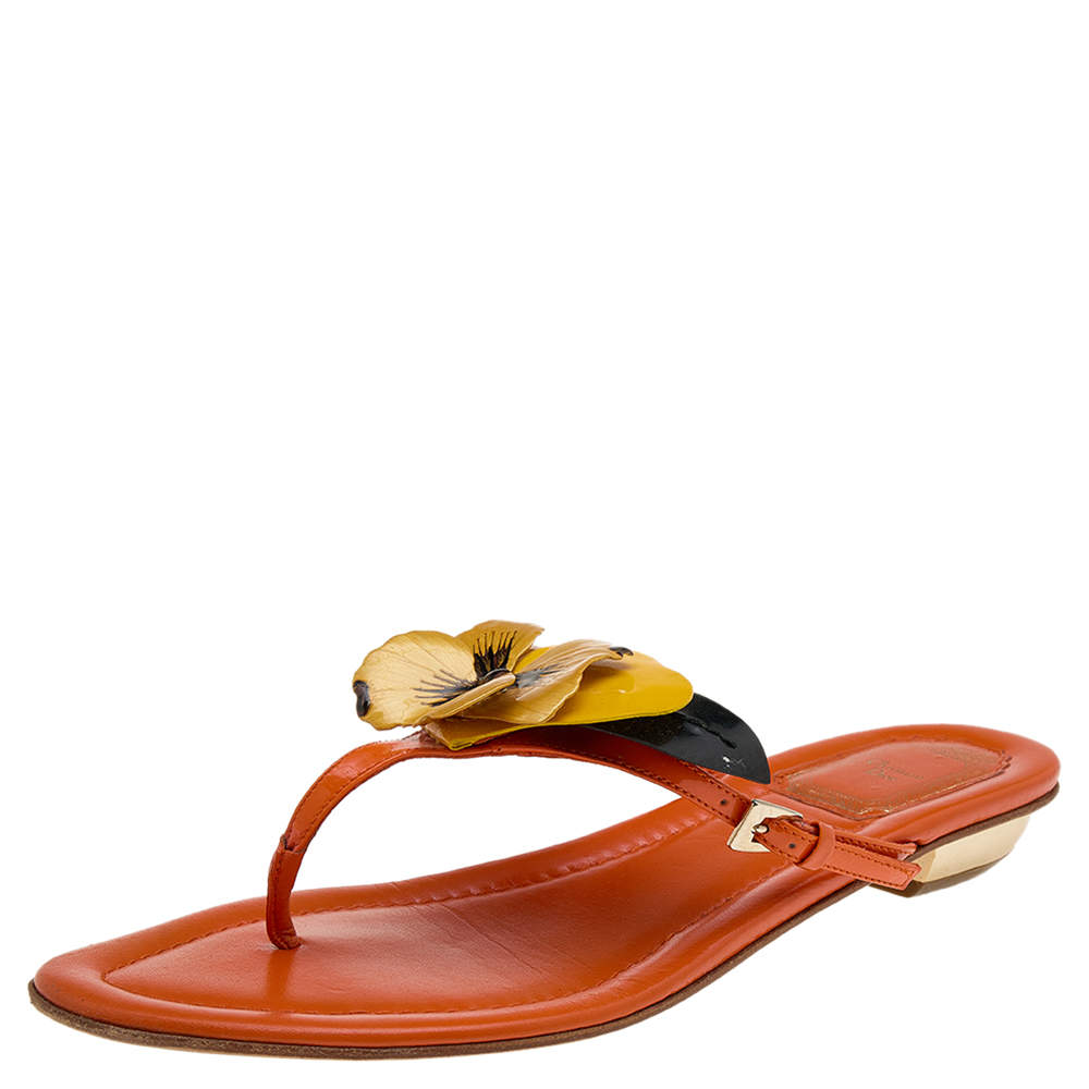 مملوكة مسبقًا Dior Multicolor Leather Floral Detail Thong Sandals Size 38