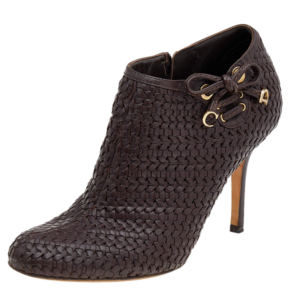 Pre Owned Dior Brown Leather Ankle Length Boots Size 38