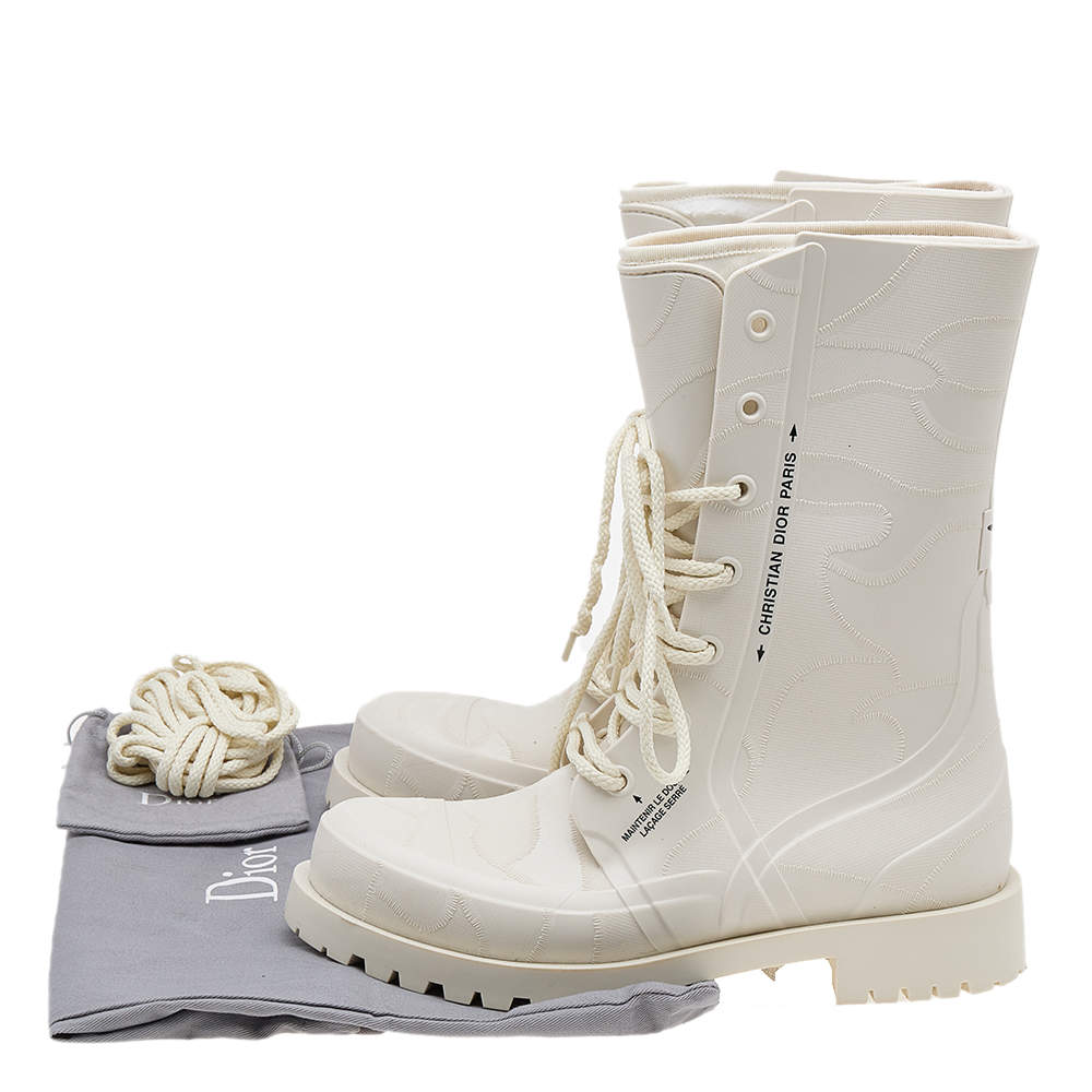 Dior Women's White Camp Rubber Combat Boots Size 39