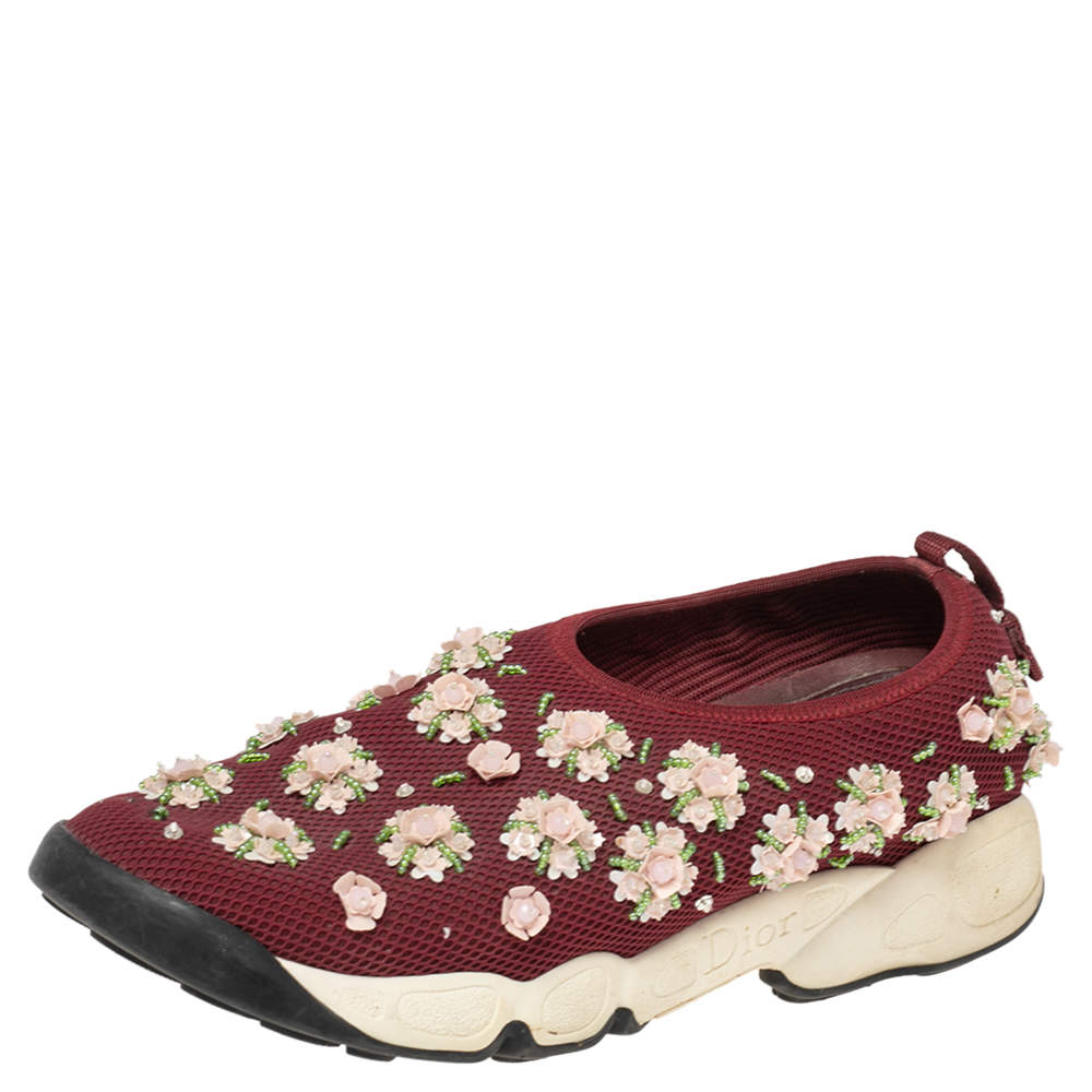 Pre Owned Dior  Burgundy Mesh  Fusion Embellished Sneakers Size 37