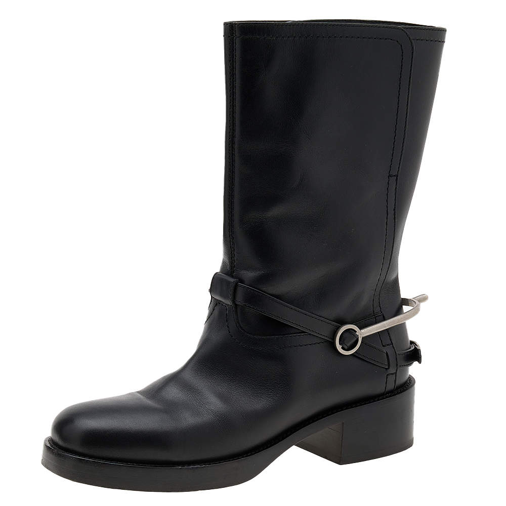 Pre Owned Dior Black Leather Mid Calf Boots Size 37